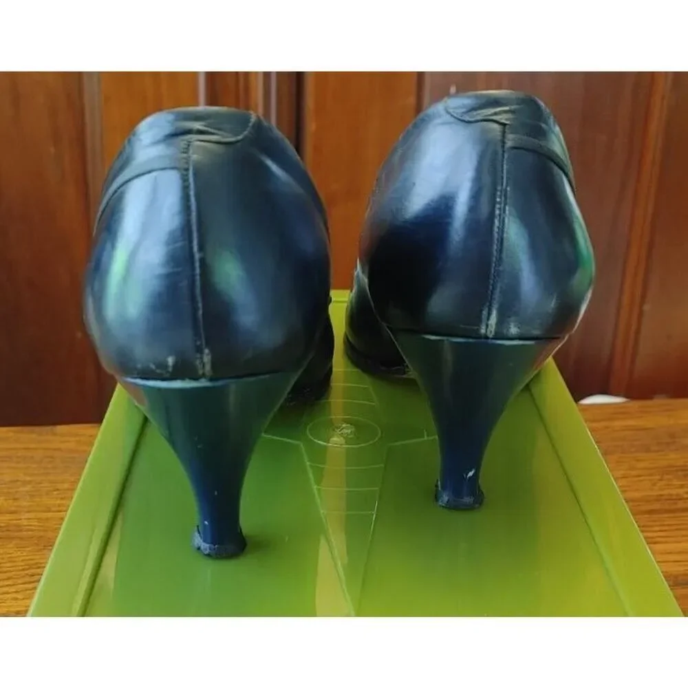 Luxe Retro Vintage Ladies Shoes Navy 8 N Bows Heels READ